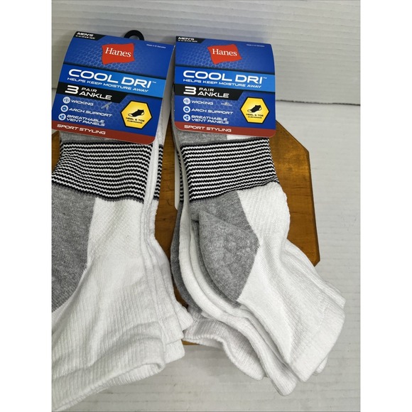 Hanes Cool DRI Men's Ankle Socks Size 6-12 W/Ventilation, 3-Pairs White Lot Of 2 - Picture 1 of 8